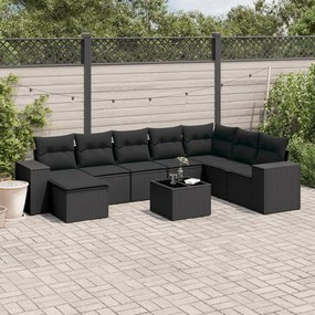 3222964 vidaXL Set mobilier de grădină cu perne, 9 piese, negru, poliratan