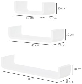Rafturi de Perete, Set 3 Rafturi de Perete, 60x15x10 cm, Alb | Aosom Romania