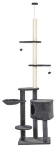 PawHut Kratzbaum deckenhoch Înălțime 220-265 cm Arbore pentru pisici cu bile de joc, cuib pentru pisici, hamac, stâlpi de sisal, platforme, zgârieui pentru pisici cu mai multe etaje pentru pisici de dimensiune medie, Gri închis | Aosom Romania