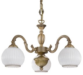 Candelabru cu 3 brate clasic design italian din alama, sticla 9200 RA-L. 9200/3