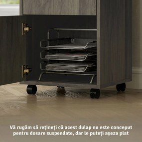 HOMCOM Dulap de Birou cu 4 Roți, Raft Deschis și 2 Sertare, Mobilier de Birou din Lemn și Metal, 40x35x60 cm, Maro | Aosom Romania