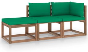 Set mobilier gradina paleti cu perne, 3 piese, lemn pin tratat Verde, colt + mijloc + suport pentru picioare, 1