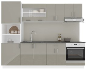 Set Bucatarie Karo V20, Gri Lucios/Alb, MDF, Blat Thermo 28 mm, L 260 cm