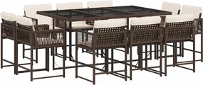 vidaXL Set mobilier de grădină cu perne, 11 piese, maro, poliratan