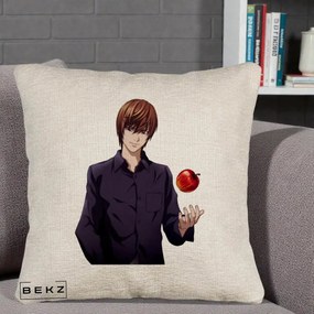 Perna Personalizata Death Note Light Yagami cu Mar, 40x40 cm, Bej Canapea, Husa Detasabila, Perna Inclusa, BEKZ®