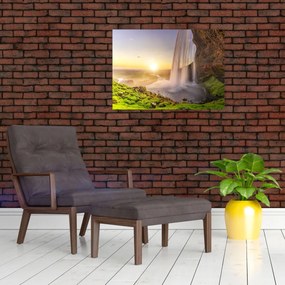 Tablou pe sticlă - Seljalandsfoss din spatele peșterii (70x50 cm)