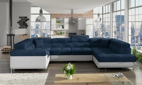 Canapea modulara, extensibila, cu spatiu pentru depozitare, 340x90x202 cm, Letto R01, Eltap (Culoare: Albastru inchis / Alb)