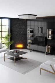 Masuta Cafea, PAL Melaminat / Metal, Gold Line, Negru / Auriu, 80 x 80 x 40 cm