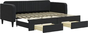 vidaXL Pat de zi cu extensie și sertare, negru, 90x200 cm, catifea