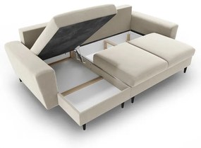 Colțar bej extensibil, cu spațiu de depozitare cu tapițerie din catifea Kyoto – Cosmopolitan Design