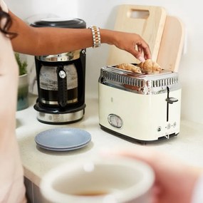 Prajitor de paine Russell Hobbs Retro Vintage Cream 21682-56, 1300W, 2 felii, 6 trepte, Indicator retro, Lift & Look, Quick Toast, Cream/Inox