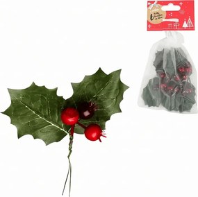 Decoratiune de Craciun pe sarma HOLLY LEAVES 13 cm 6 buc.