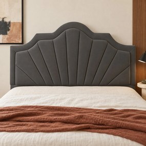 Pat tapițat din catifea Imperio cu linii 140×200 cm, gri închis, cu ladă de depozitare