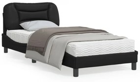Cadru de pat cu tăblie, negru, 90x190 cm, piele ecologică