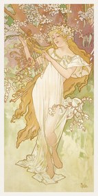 Artă imprimată The Seasons: Spring (Art Nouveau Portrait) - Alphonse Mucha, (20 x 40 cm)