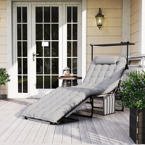 Outsunny Șezlong pliabil cu copertină și saltea, șezlong cu spătar reglabil în 4 poziții, gri deschis | Aosom Romania