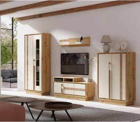 Mobilier living KEKS A, stejar/casmir, PAL/sticla, cu iluminare LED, 4