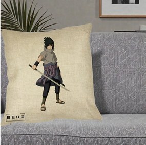 Perna Personalizata Naruto Sasuke Uchiha cu Sabia, 40x40 cm, Crem, Husa Detasabila, Perna Inclusa, BEKZ®