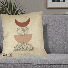 Perna Decorativa Boho Luna Plina si Forme Punctate, 40x40 cm, Crem, Husa Detasabila, Perna Inclusa, BEKZ®