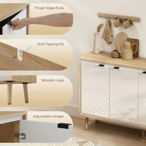 HOMCOM Bufet Modern cu 3 Uși și Raft Reglabil 107x35x77cm Alb și Stejar | Aosom Romania