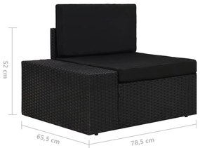 Canapea modulara cu 2 locuri, negru, poliratan 1, Negru, Canapea de colt (cotiera stanga) + canapea de colt (cotiera dreapta)