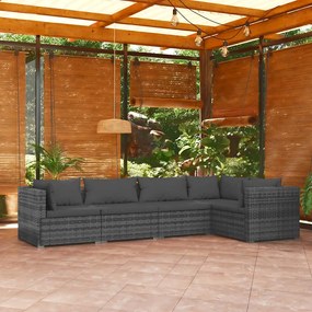 vidaXL Set mobilier de grădină cu perne, 5 piese, gri, poliratan