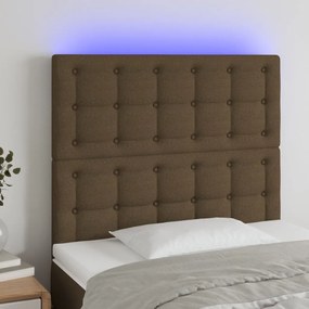 Tablie de pat cu LED, maro inchis, 80x5x118 128 cm, textil 1, Maro inchis, 80 x 5 x 118 128 cm