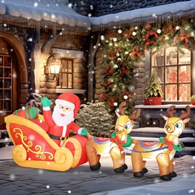 Outsunny Decorație de Crăciun Gonflabilă de 2,4 m pentru Exterior, Moș Crăciun Gonflabil cu Sanie și Reni, 6 Lumini LED și Suflantă, pentru Grădină și Interior | Aosom Romania