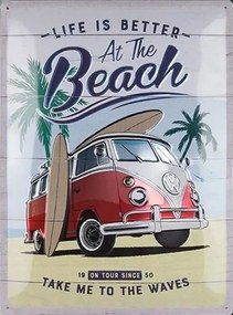 Placă metalică Volkswagen VW - T1 - At the Beach, (30 x 40 cm)