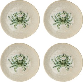 Set 4 farfurii rotunde mici din ceramică cu crab verde pictat, D13×H1,5 cm, „Hadden"