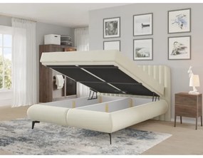 Pat tapițat ALEXA 180x200 cm, cu saltele și spațiu de depozitare, bej