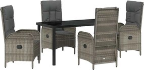 vidaXL Set de masă pentru grădină cu pernă 5 pcs Gri poliratan