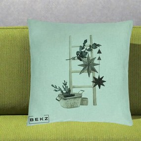 Perna Decorativa Scara Scandinavica cu Stele, 40x40 cm, Verde Menta, Husa Detasabila, Perna Inclusa, BEKZ®