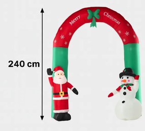 Poartă gonflabilă de Crăciun cu Moș Crăciun și om de zăpadă LED - 240 cm