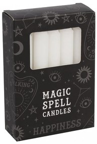 Set 12 lumanari albe pentru ritualuri de fericire, 10x1 cm