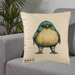 Perna Decorativa Pasare Albastra cu Sosete Albastre, 40x40 cm, Bej, Husa Detasabila, Perna Inclusa, BEKZ®