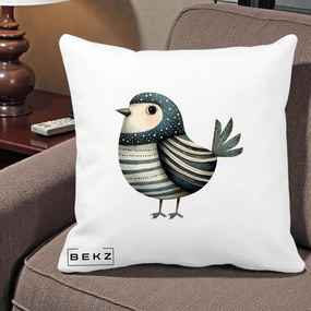 Perna Decorativa Pasare Teal Decorativa Dungata, 40x40 cm, Alba Mata, Husa Detasabila, Perna Inclusa, BEKZ®