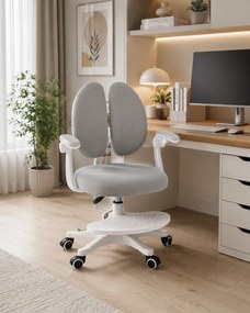 Scaun ergonomic pentru copii, spatar reglabil, suport picioare reglabil, rotativ, Gri