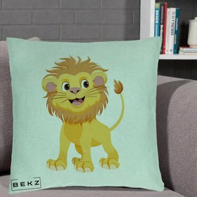Perna Decorativa Pui de Leu Kawaii, 40x40 cm, Verde Menta, Husa Detasabila, Perna Inclusa, BEKZ®