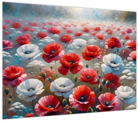 Tablou pe sticlă - Câmp de maci (70x50 cm)