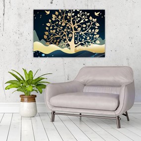 Tablou cu copac auriu (90x60 cm)