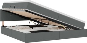 vidaXL Pat cu saltea și spațiu de depozitare Gri închis 200 x 200 cm