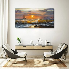 Tablou canvas valuri de coastă apus de soare