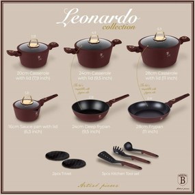 RESIGILAT - Set de oale si tigai cu capace, 15 piese Leonardo Collection Berlinger Haus BH 8051, antiaderente, strat titan, visiniu mat, inductie,