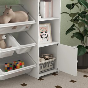 AIYAPLAY Dulap pentru jucării pentru copii cu 8 recipiente detașabile și dulapuri, 140x30x90 cm, alb | Aosom Romania