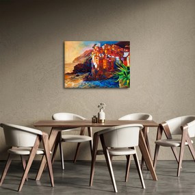Tablou - Satul de coastă Cinque Terre, Riviera italiană, impresionismul modern (70x50 cm)