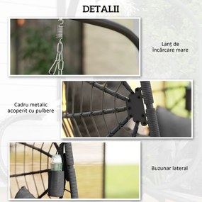 Outsunny Scaun Suspendat Ou, Inclusiv Pernă, Fotoliu, 120 cm x 106 cm x 188 cm, Gri | Aosom Romania