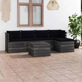 Set mobilier gradina din paleti cu perne, 6 piese, lemn de pin Negru, 6