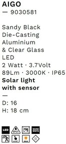 Mini Stalp LED solar iluminat exterior cu senzor de miscare IP65 AIGO H-18cm