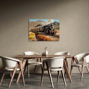 Tablou pe sticlă - Locomotivă cu aburi (70x50 cm)